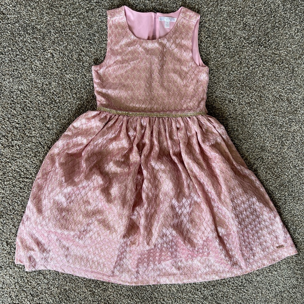 Tahari Pink and Gold Kids Formal Dress with Cream Bolero
